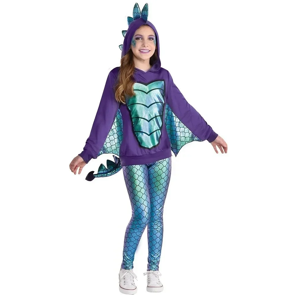 Toddler Dragon Purple turquoise Scales Spikes Wings Tail Hoodie Costume Size 2T